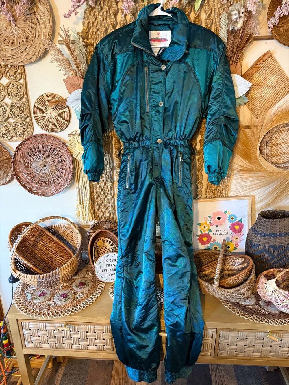 Vintage Obermeyer Teal Iridescent Women's One-Piece Ski Suit